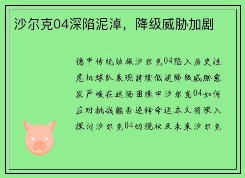 沙尔克04深陷泥淖，降级威胁加剧